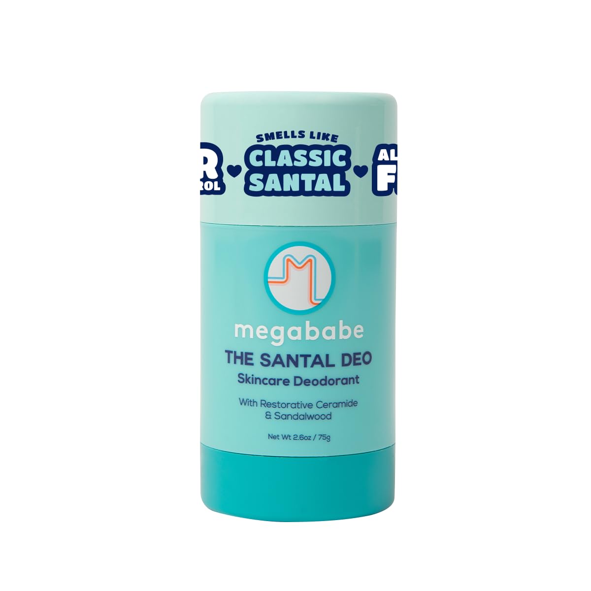 Megababe Santal Deo bottle front view showing aluminum-free formula