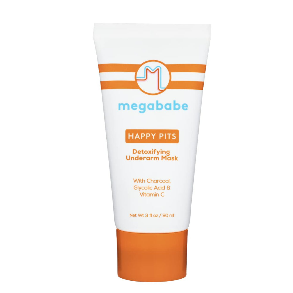 Megababe Happy Pits packaging showcasing detox mask for clean pits.