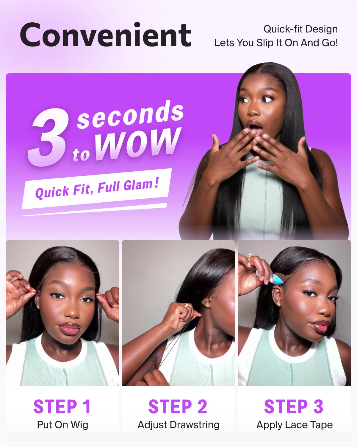 Megalook Hair 220% density straight wig for fuller appearance