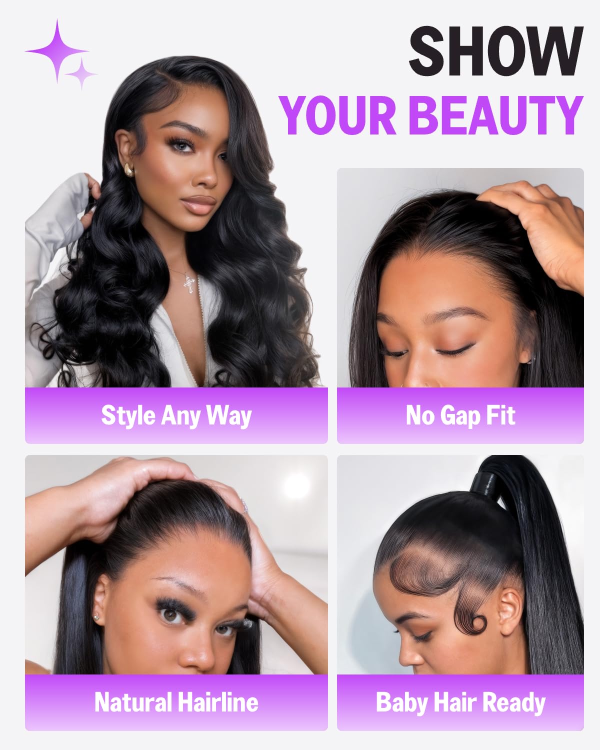 Megalook Hair natural black wig ideal for daily wear and varied parting.