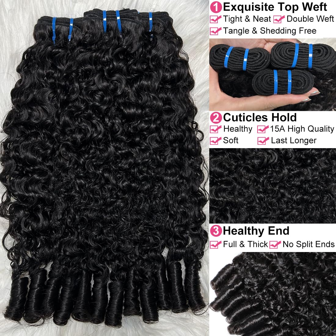 Megeen Burmese Curly Bundles 22in water-wave weft for dramatic length.