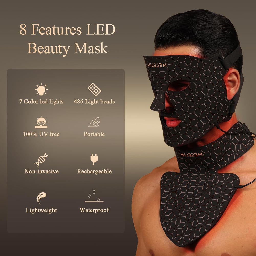 MEGELIN LED mask side view highlighting flexible silicone for comfortable wear.