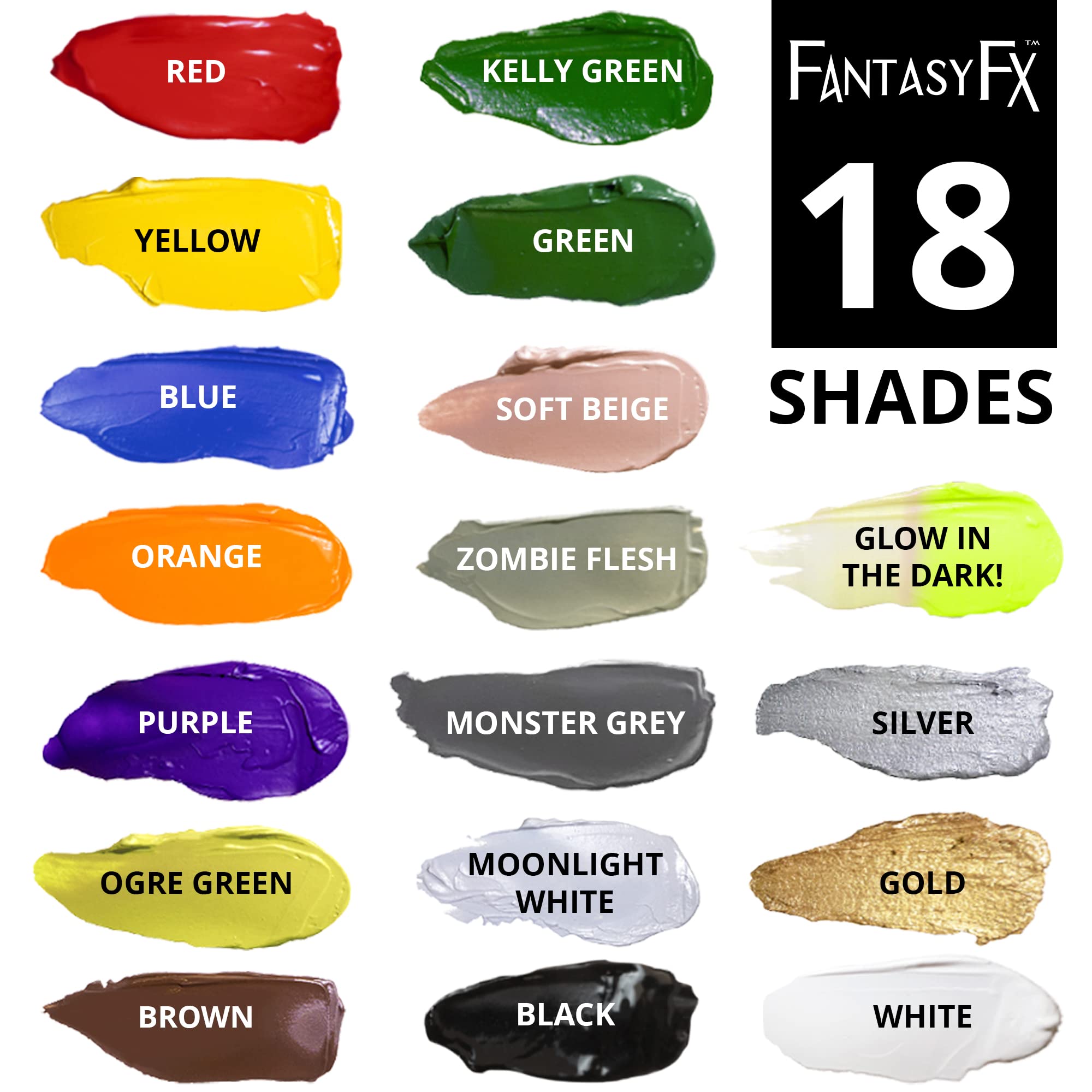 Mehron Fantasy FX Cream color collection showing versatile hues for costumes