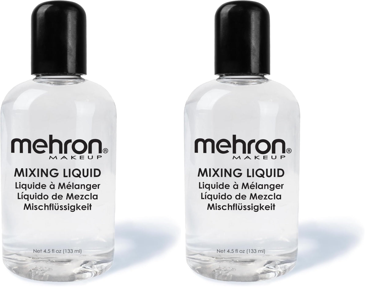 Mehron Mixing Liquid bottle close-up for long-wear, transfer-resistant makeup.