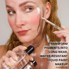 Mehron Mixing Liquid applying long-wear liquid eyeliner with enhanced pigment payoff.