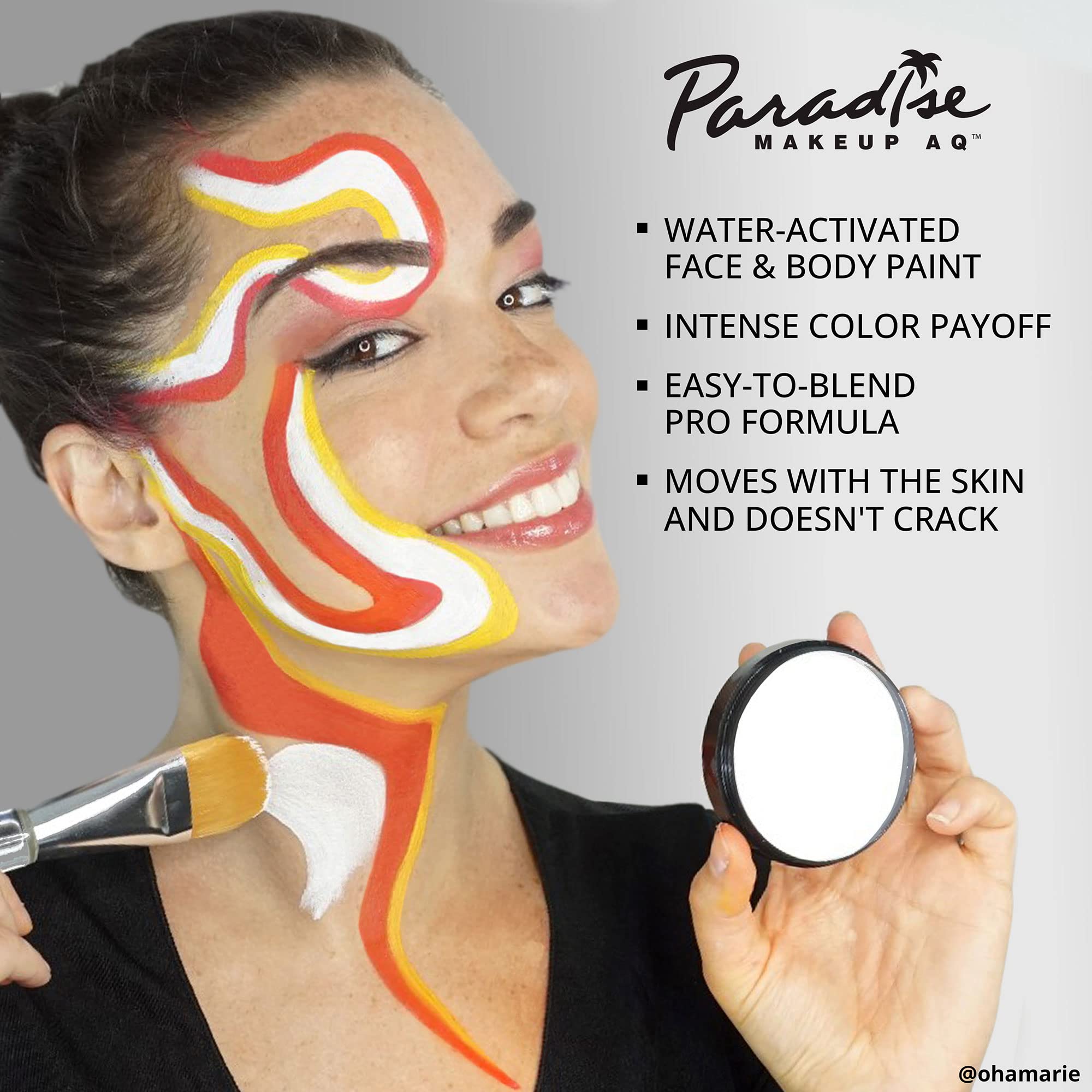 Mehron Paradise Makeup AQ light green water-activated paint for stage and cosplay uses.