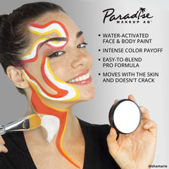 Mehron Paradise Makeup AQ light green water-activated paint for stage and cosplay uses.