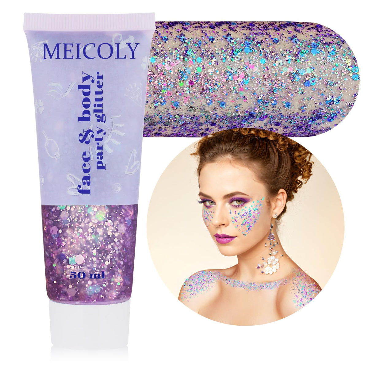 MEICOLY Chameleon Purple Glitter bottle shows rich holographic shine for festival looks