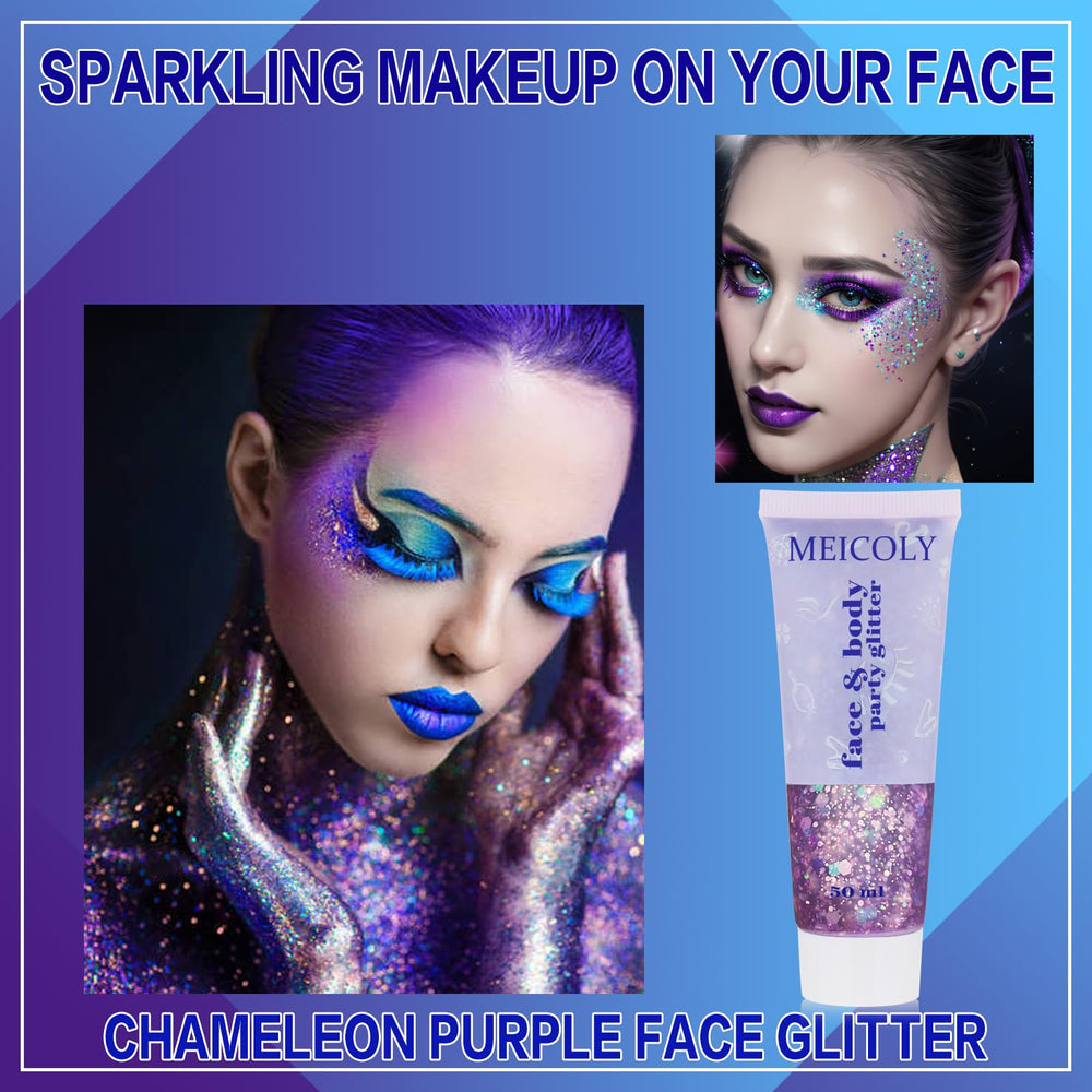MEICOLY Chameleon Purple Glitter swatch on arm highlights color-shift shimmer