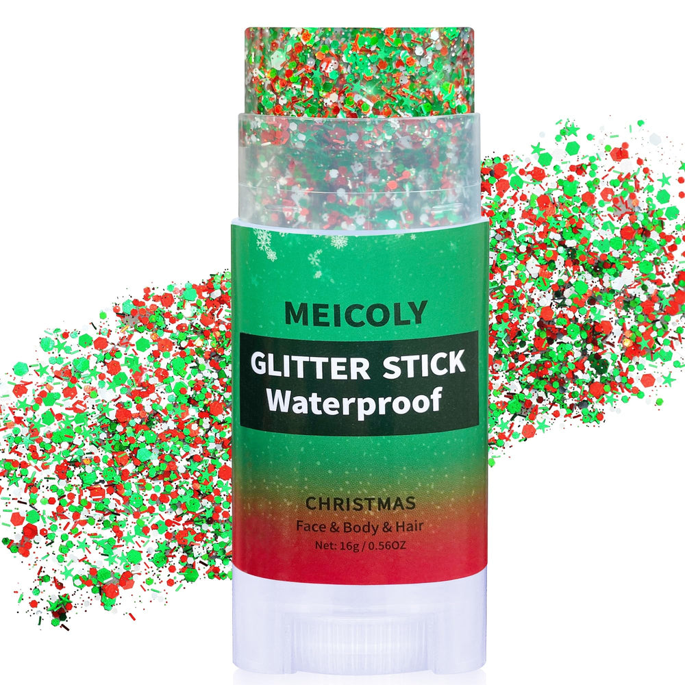 MEICOLY Christmas face glitter stick red adds festive sparkle to skin and makeup.