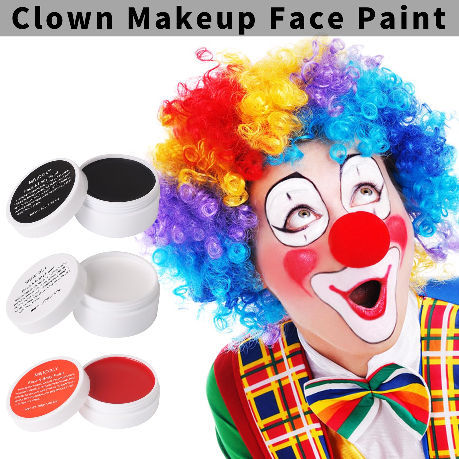 Meicoly clown makeup kit black paint jar ideal for dramatic lines and shading.