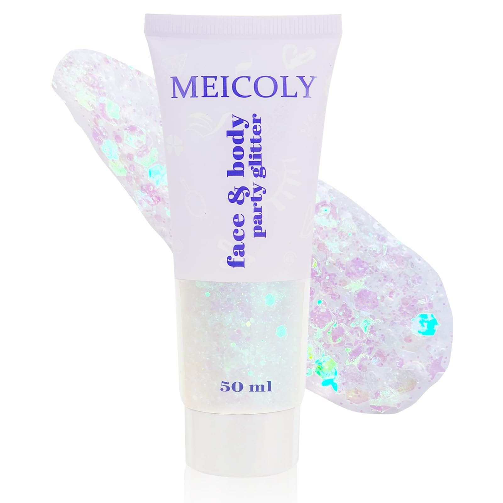 MEICOLY Glitter-wash-off-easy formula cleans with soap water.