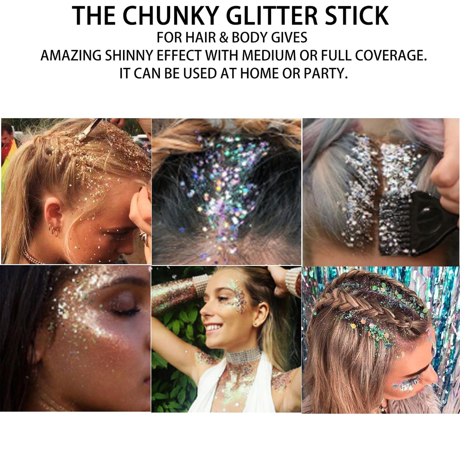 MEICOLY Festival glow glitter for face, body and hair at raves.