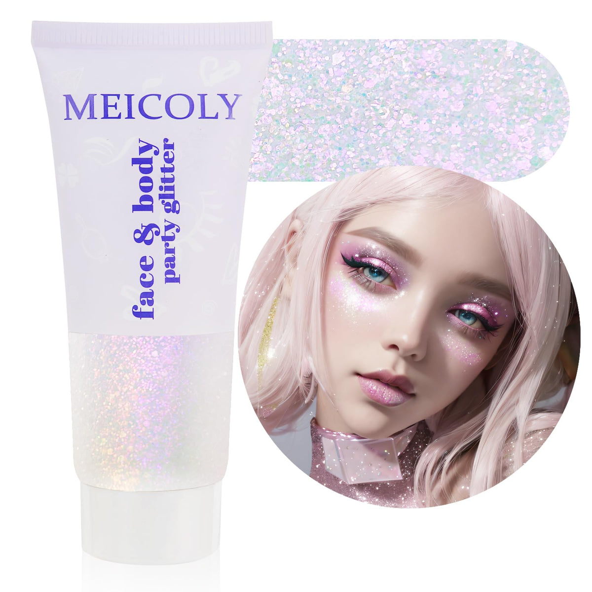 MEICOLY Fine Face Body Glitter bottle pours for radiant glow