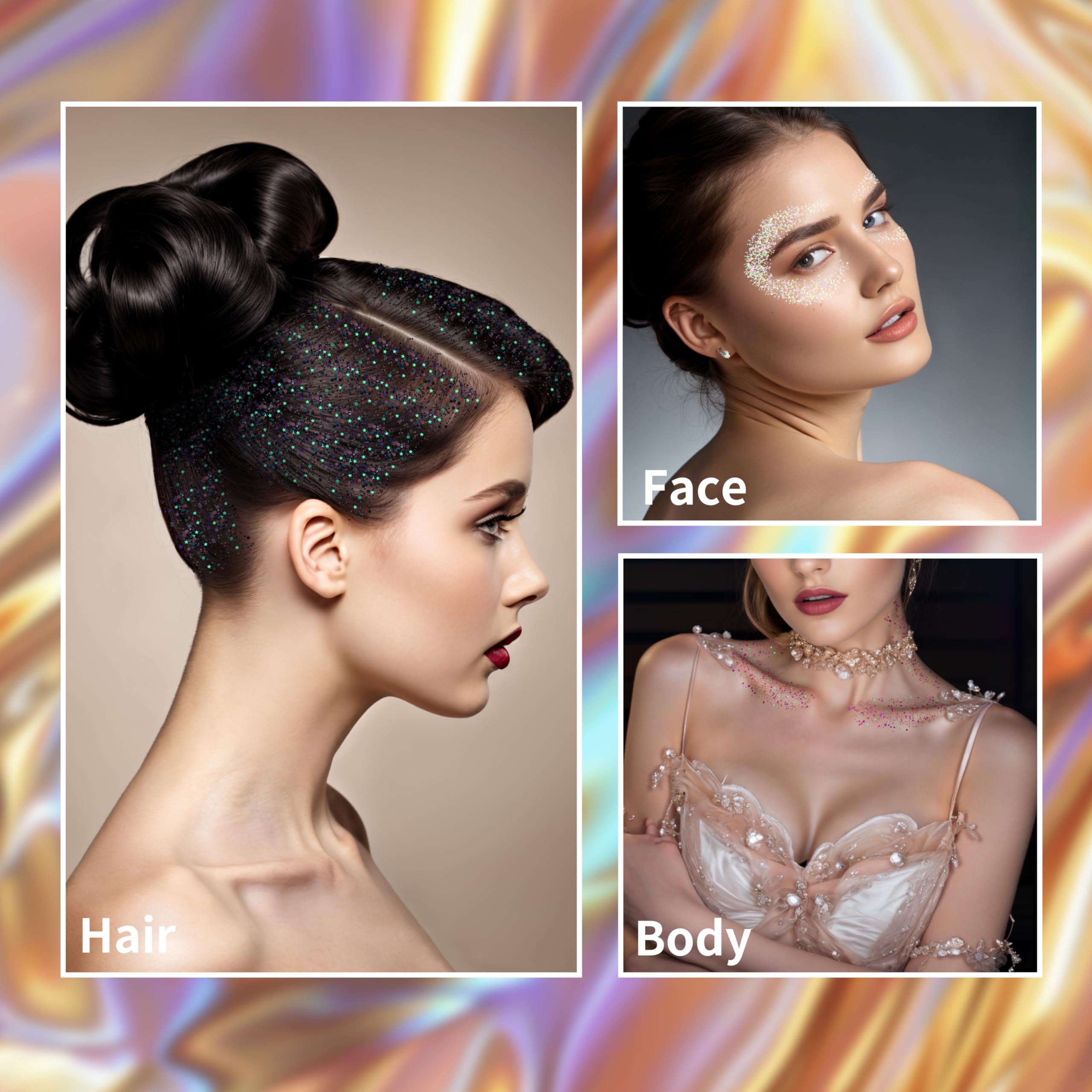 MEICOLY glitter stick on hair application shows quick, radiant accent.