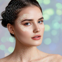 MEICOLY glitter on skin close-up highlights smooth shimmer and easy blend.