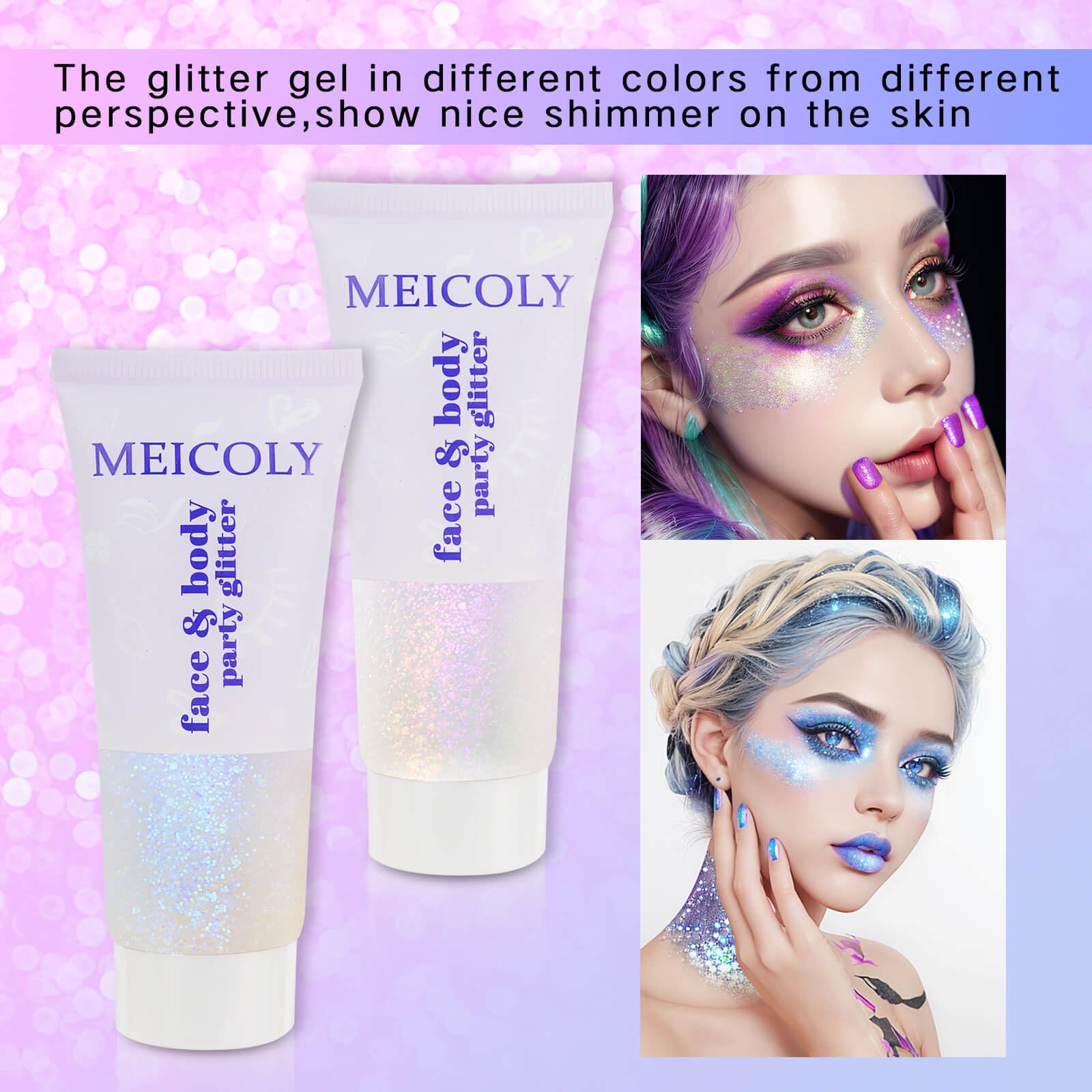 MEICOLY safe hypoallergenic glitter formula on skin