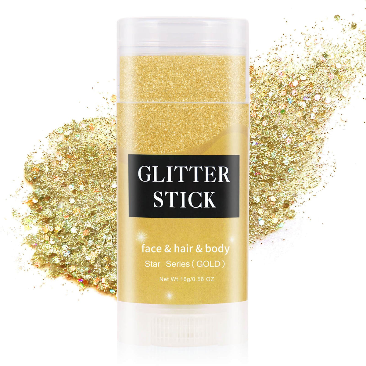Meicoly gold face glitter stick bottle shows bold festival sparkle