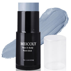 MEICOLY grey face paint stick applied on skin for a grayscale cosplay look with smooth application