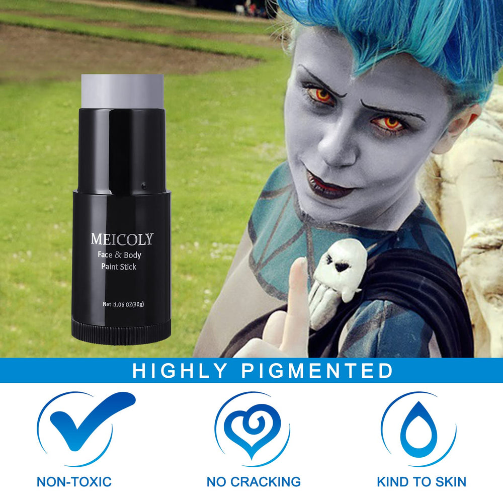 MEICOLY grey face paint stick delivers high-pigment coverage with minimal product use