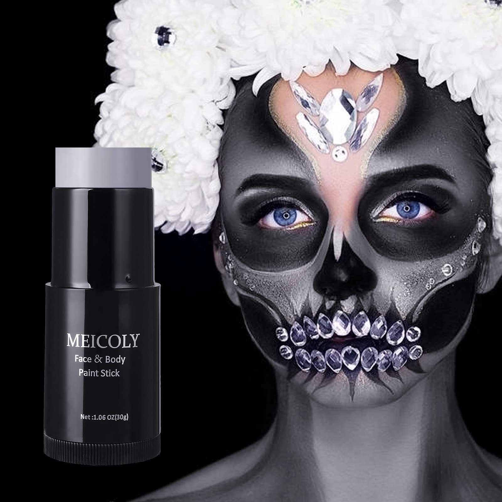 MEICOLY grey face paint stick uses safe vegan ingredients for skin-friendly cosplay