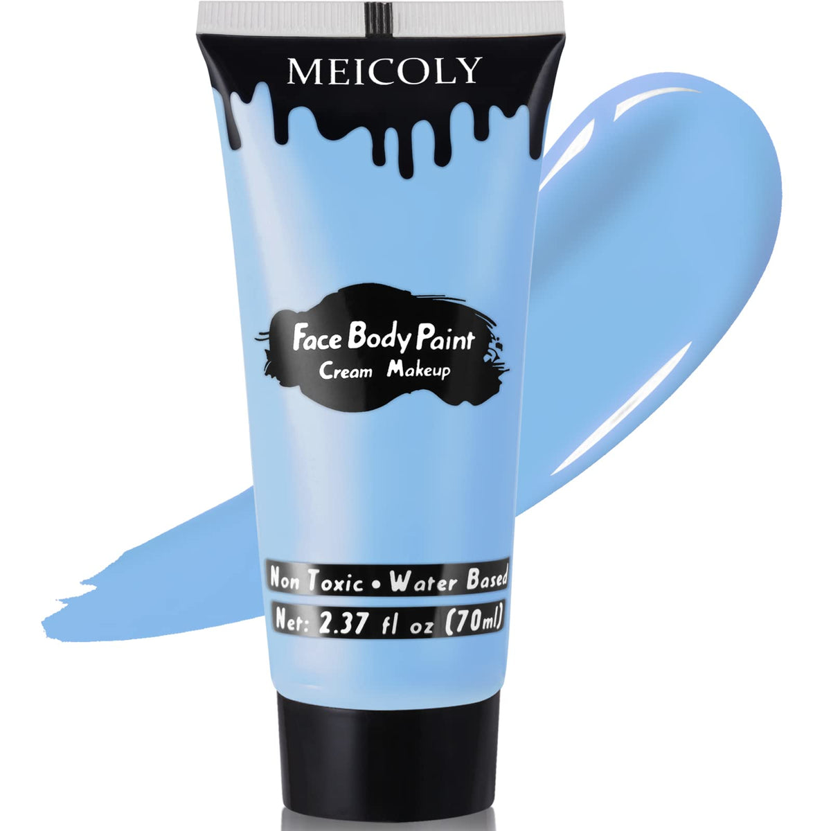 MEICOLY light blue face paint bottle front showing bold cosplay pigment.