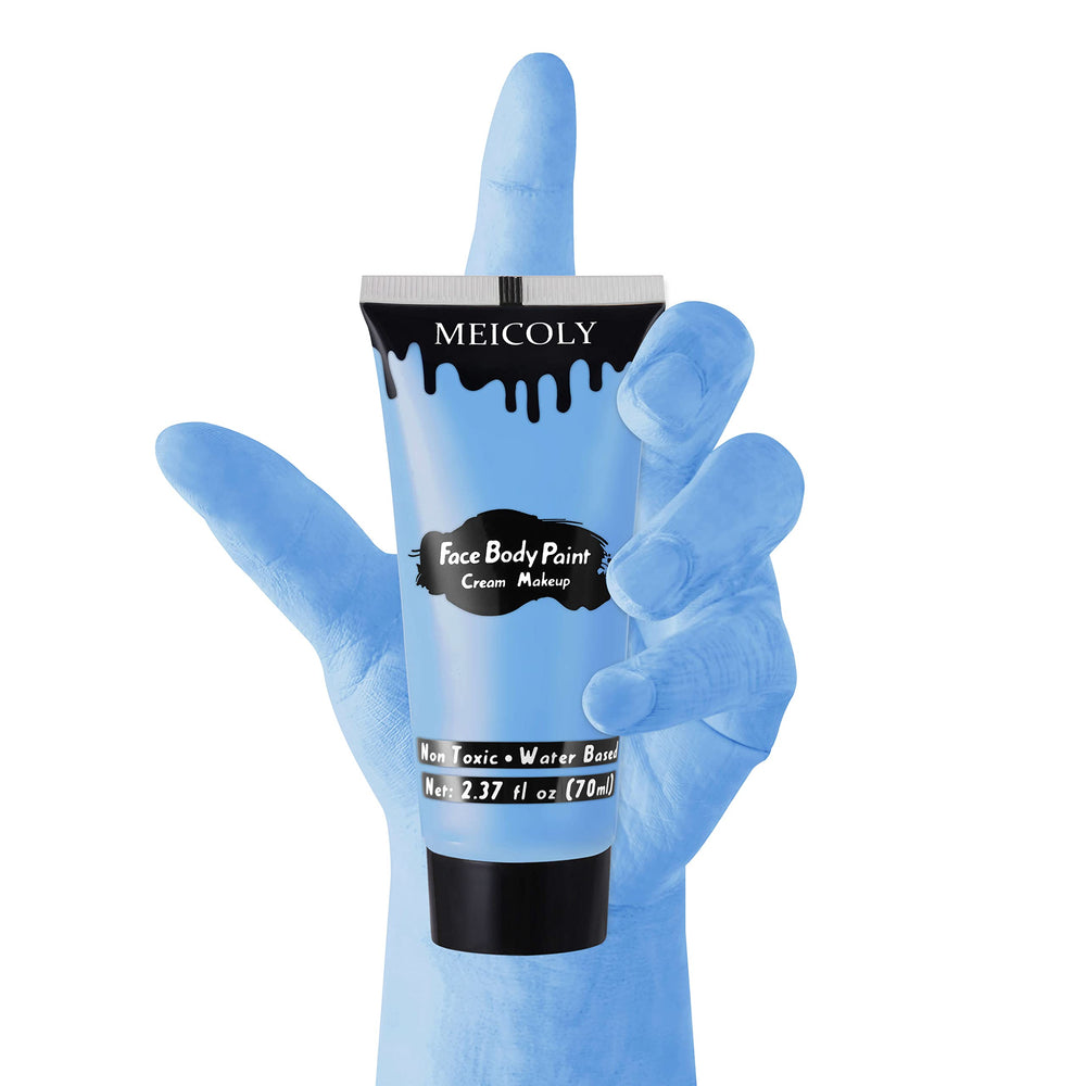 MEICOLY light blue paint swirls on skin for cosplay effect.