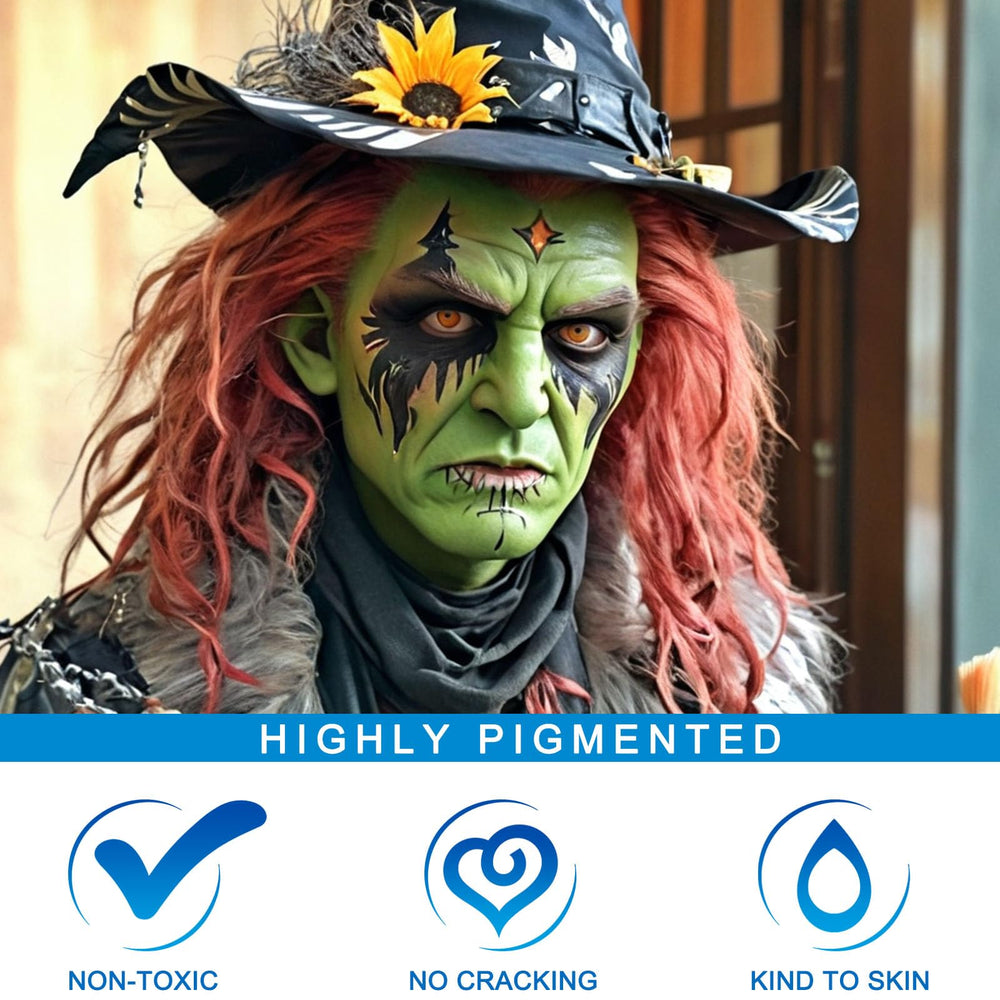 MEICOLY lime green face paint stick enhances Christmas costume with bright accents