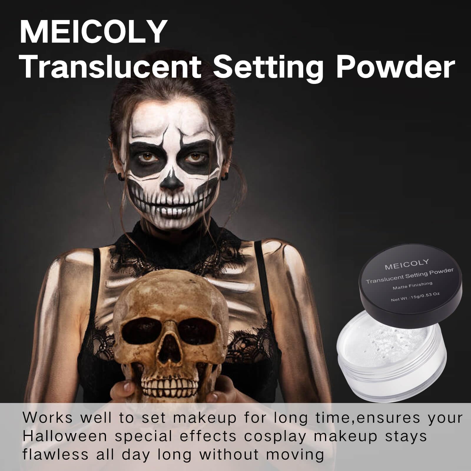 MEICOLY talc-free powder supports oil control during stage or events.