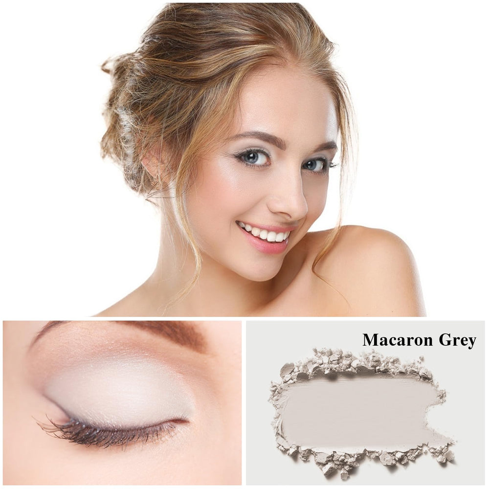 Close-up swatch of MEICOLY Macaron Grey Eyeshadow showing matte pigment.