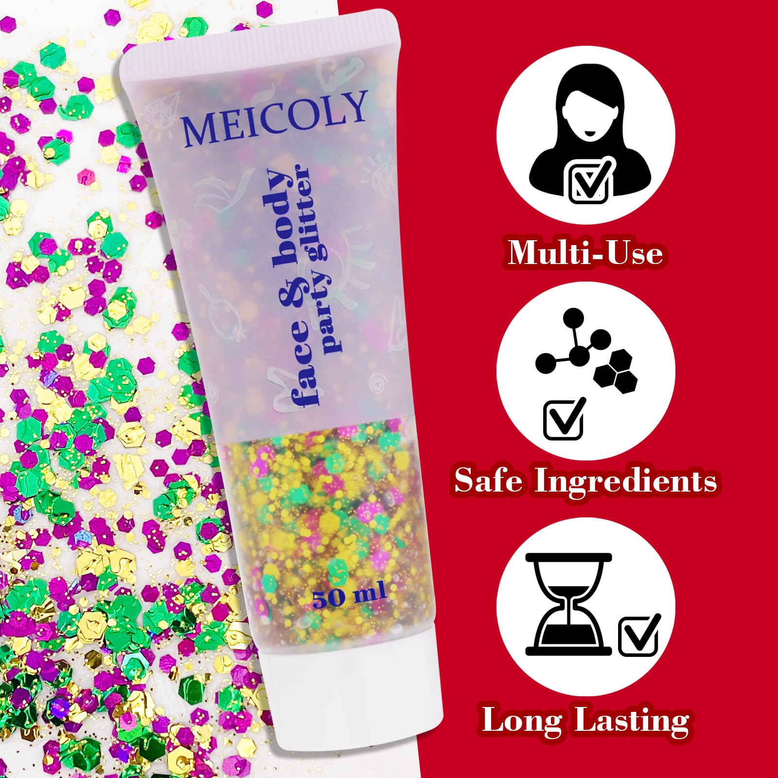 MEICOLY close-up of sequins emphasizes festival-ready shimmer.