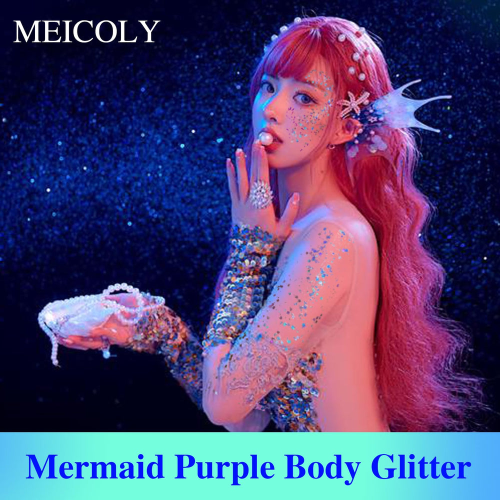 MEICOLY mermaid face glitter with holographic sheen for captivating stage looks