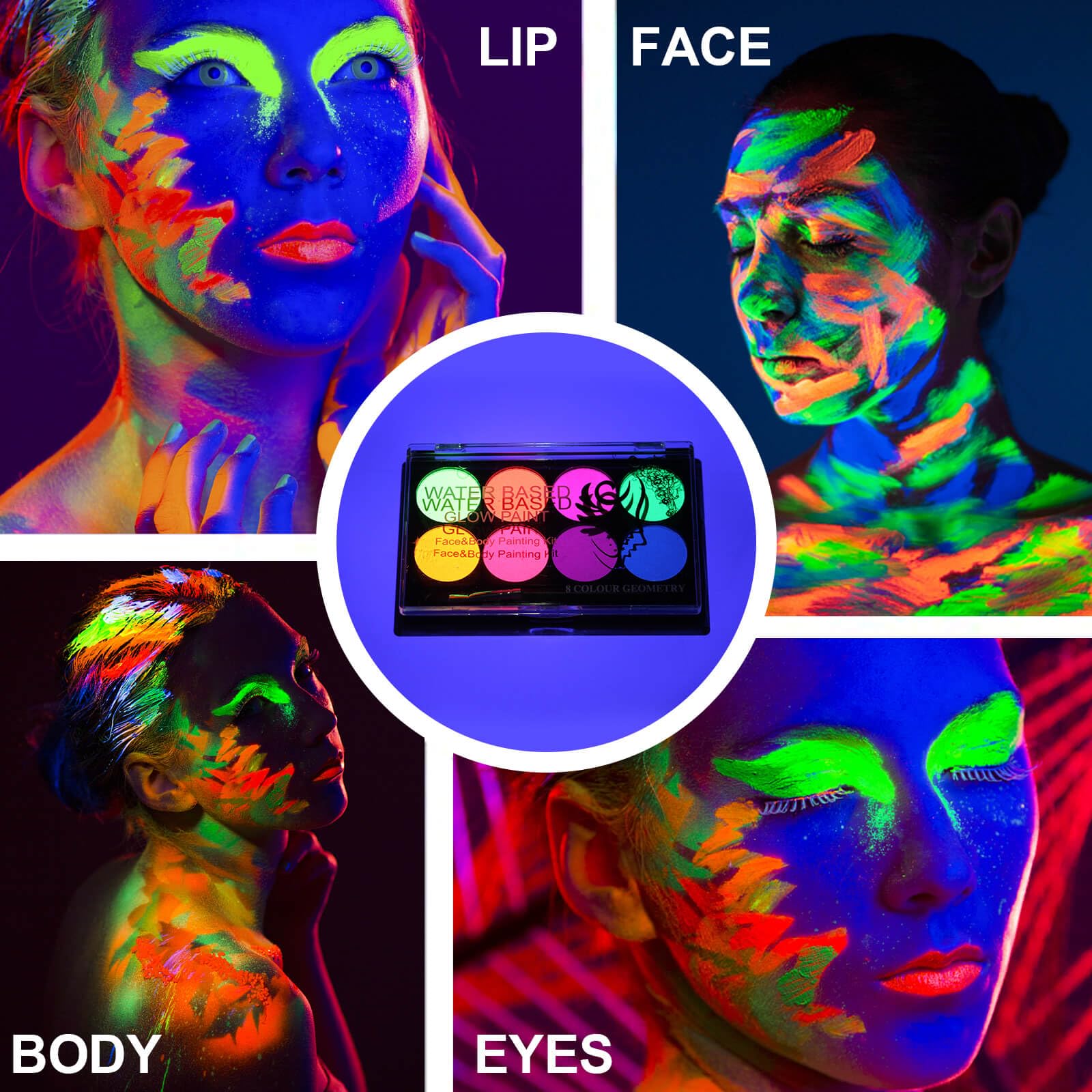 Meicoly Neon face paint yellow neon vibrant glow under blacklight