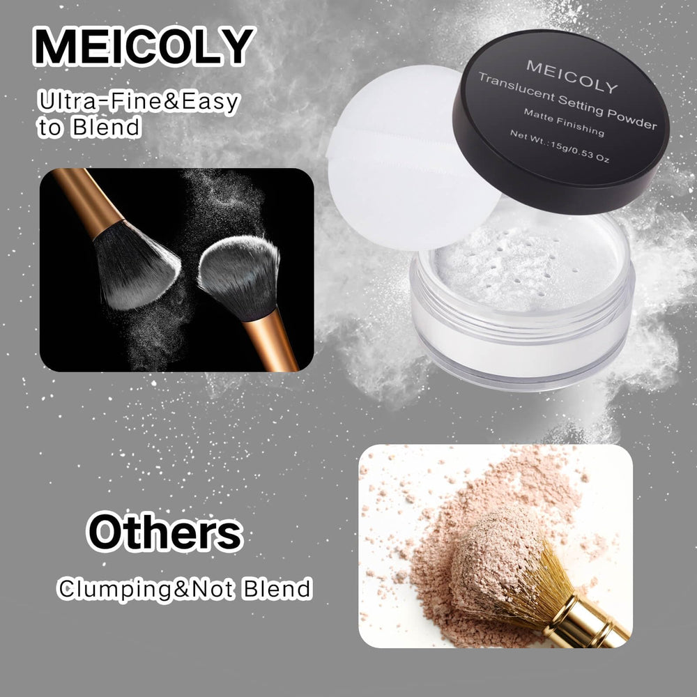 MEICOLY setting powder provides long-lasting hold for all-day makeup.
