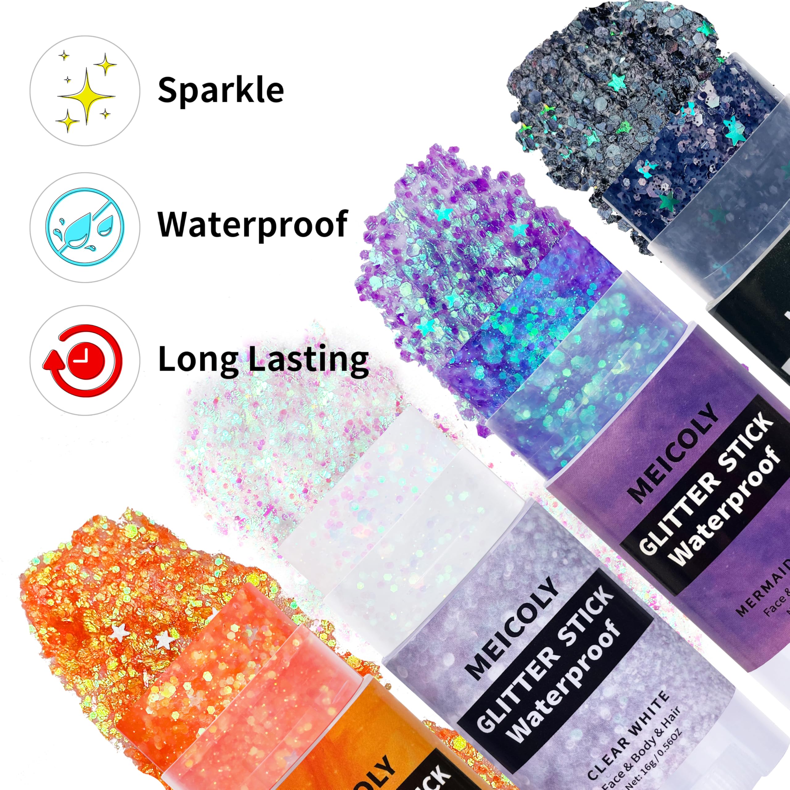 MEICOLY Orange Glitter Stick on arms for subtle shimmer.