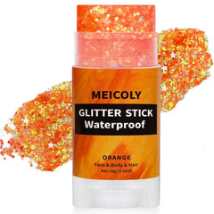 MEICOLY Orange Glitter Stick on face for radiant sparkle and all-day wear.