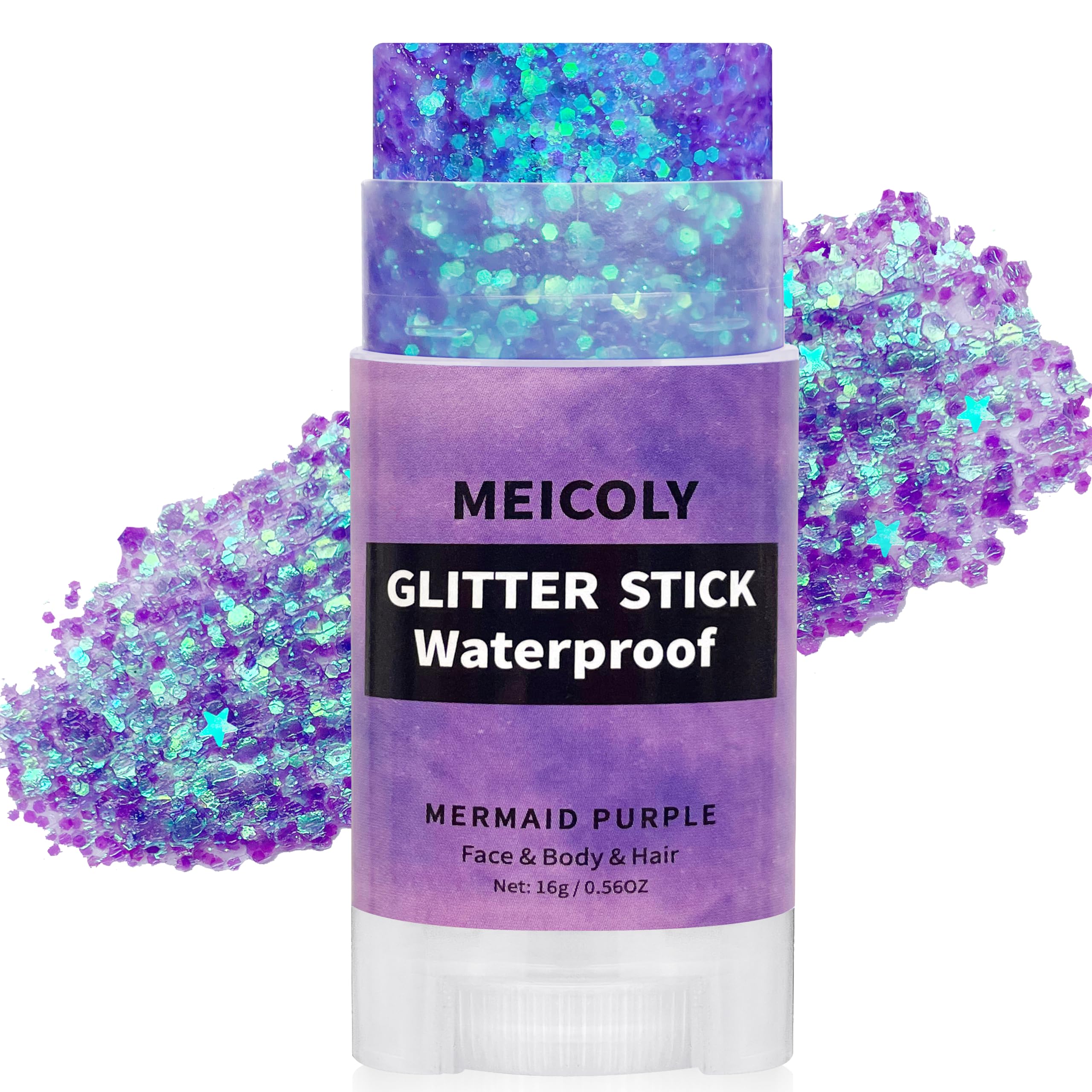 MEICOLY purple hair glitter stick adds vibrant sparkle to hair for festivals