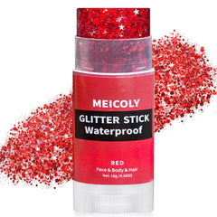MEICOLY Red Face Glitter Stick close-up shows bold festival sparkle