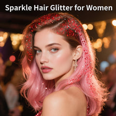 MEICOLY Red Hair Glitter Stick application demonstrates lightweight shimmer