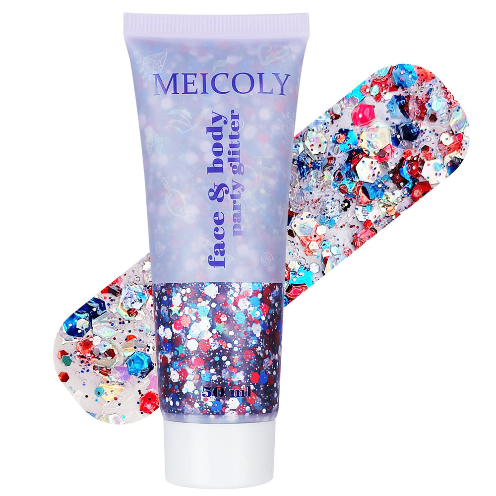 MEICOLY red white blue glitter gel on face for patriotic flair