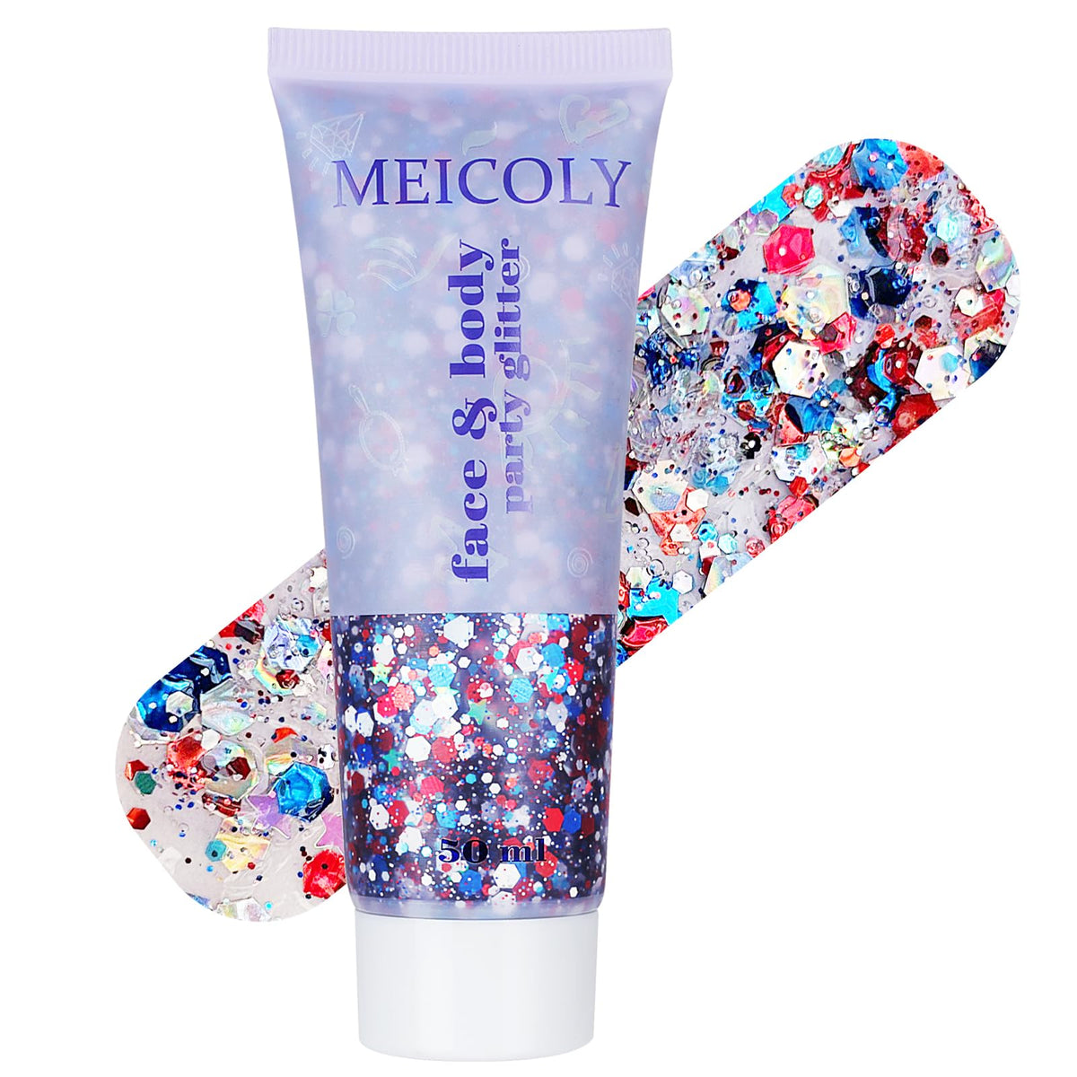 MEICOLY red white blue glitter gel on face for patriotic flair