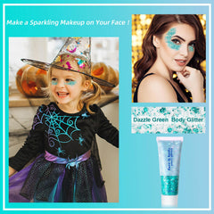 MEICOLY teal glitter gel in hair for festival-ready shine