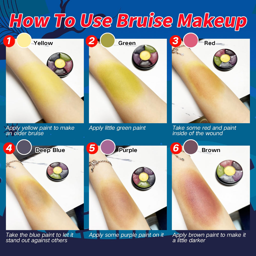 MEICOLY trauma SFX makeup kit with sponges for blending and texture.