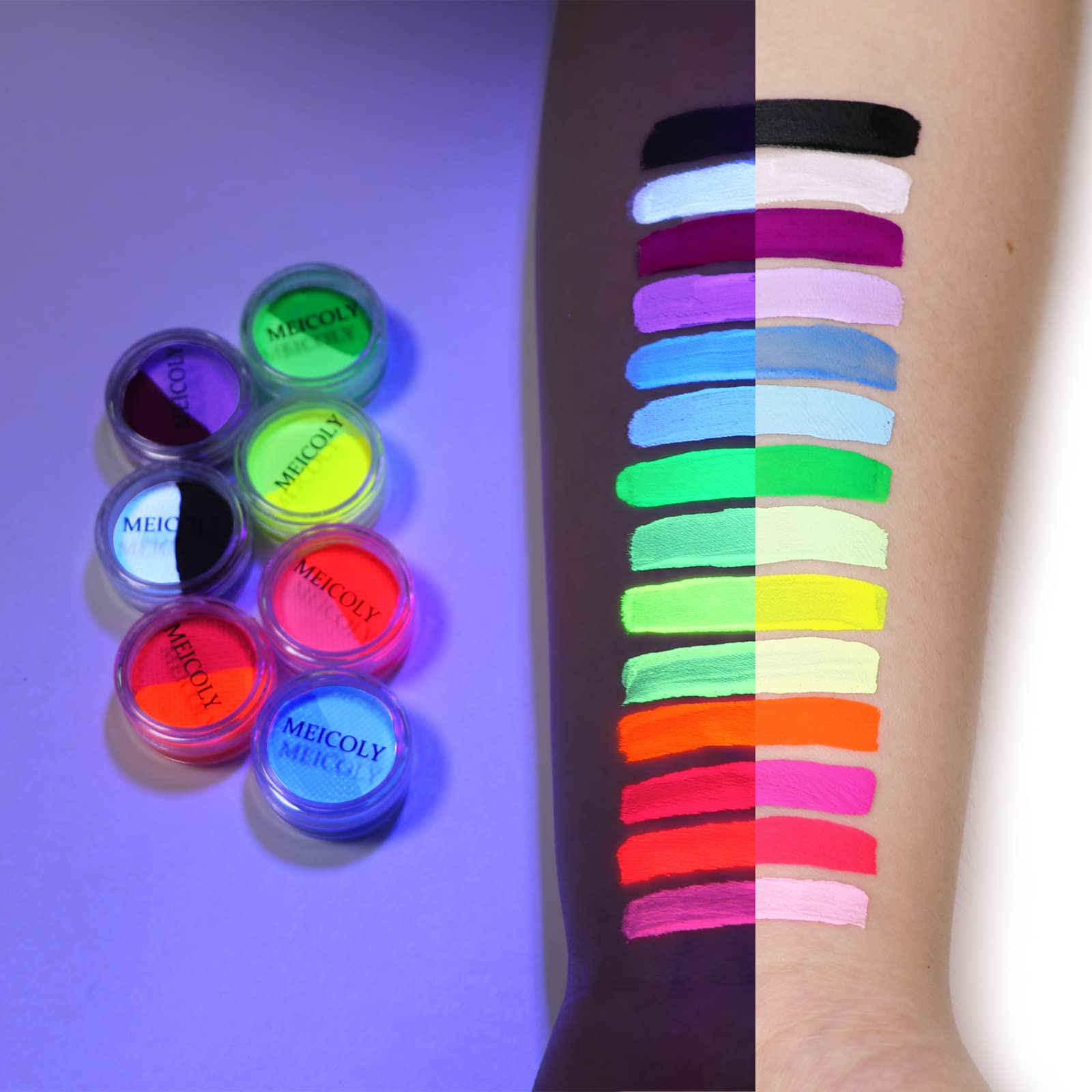 MEICOLY UV pink and pastel pink duo glows for vibrant festival makeup