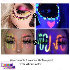 Meicoly water-activated eyeliner palette 01 glow pink glows under UV light