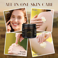 MEIDU balm being applied to face and body for daily moisturizing.