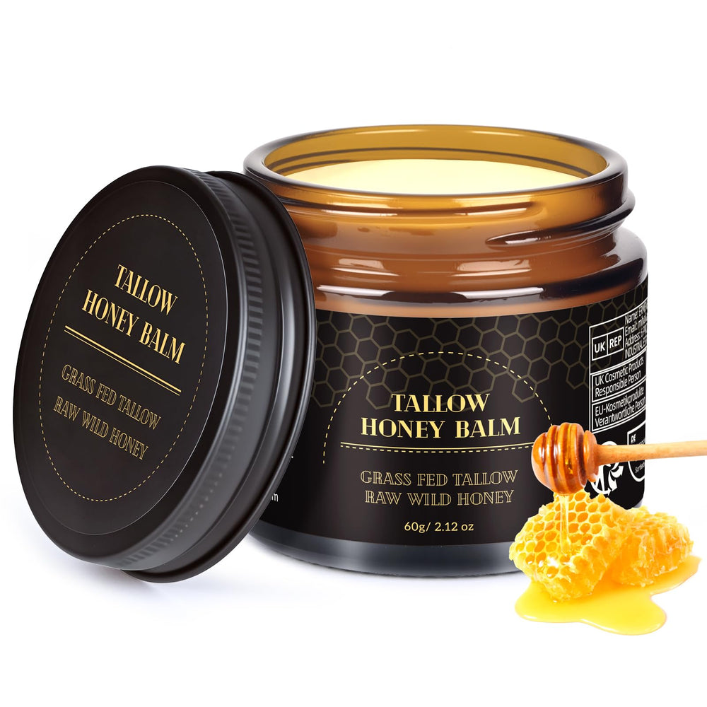 MEIDU beef tallow honey balm jar with deep hydration for face and body.