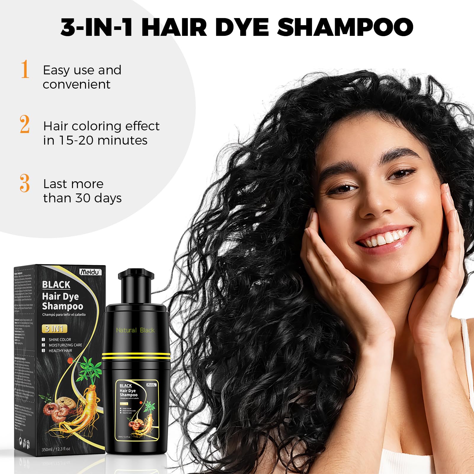 MEIDU Black Hair Dye Shampoo gloves-in-use demonstrates easy, even application