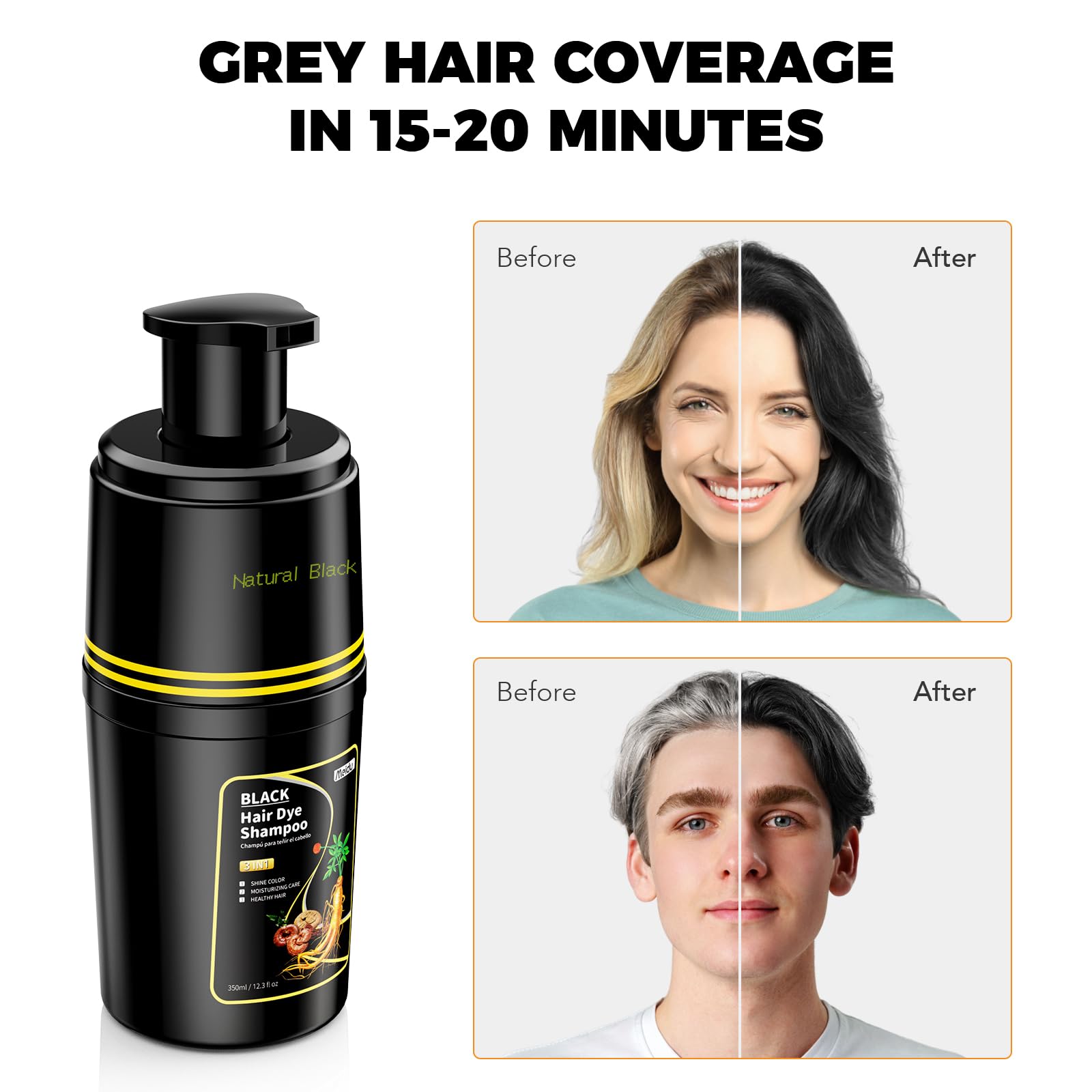 MEIDU Black Hair Dye Shampoo lather-action illustrates cleansing and color deposit