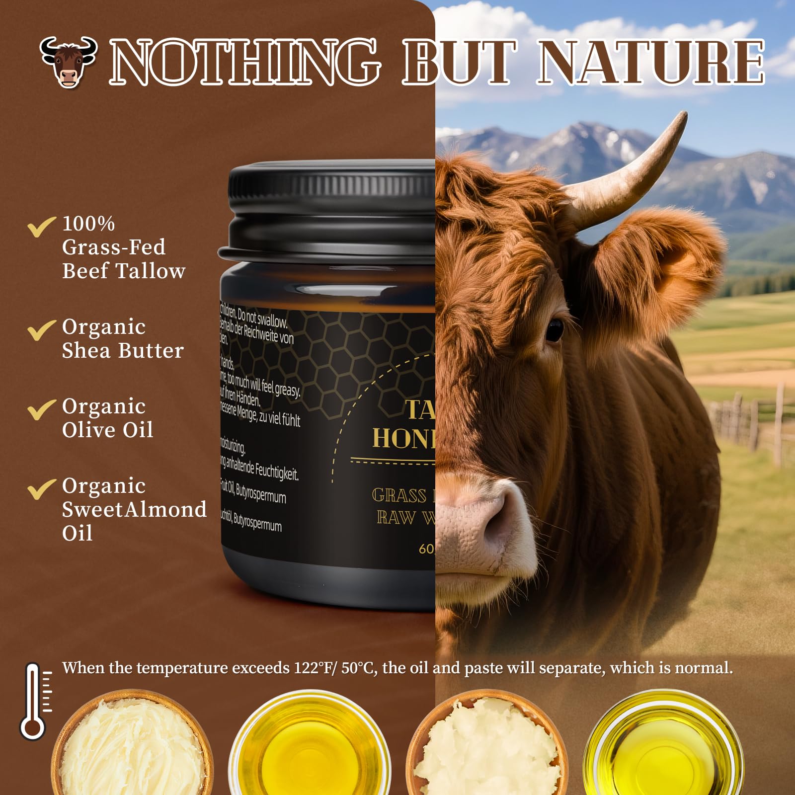 MEIDU organic grass-fed beef tallow balm jar highlighting clean, simple ingredients.